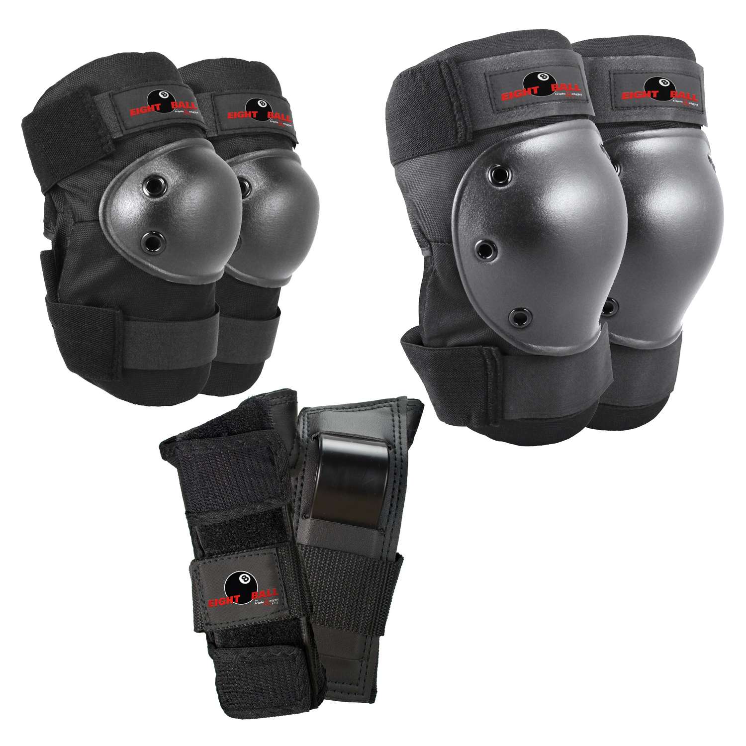 Комплект защиты 3-в-1 Eight Ball чёрный Размер L/XL наколенники / налокотники / защита запястья - фото 1