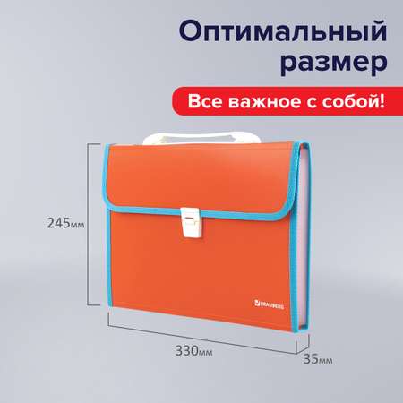 Папка-портфель Brauberg пластиковая Joy А4 13 отделений оранжевый