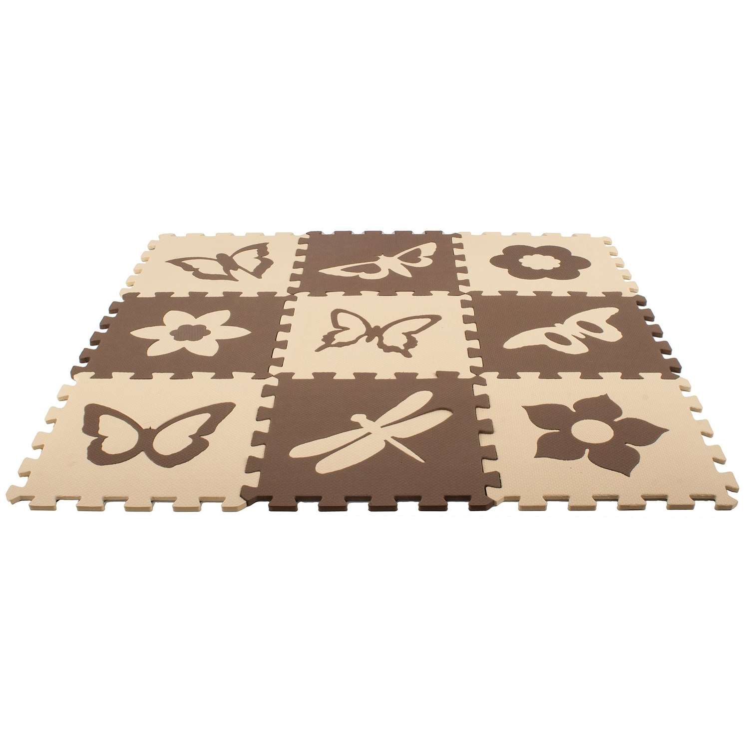 Развивающий детский коврик Eco cover игровой для ползания мягкий пол Бабочки - 2 бежево-коричневый 30х30 - фото 3