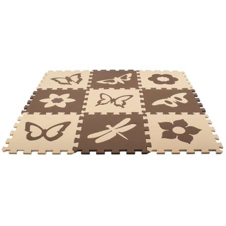 Развивающий детский коврик Eco cover игровой для ползания мягкий пол Бабочки - 2 бежево-коричневый 30х30