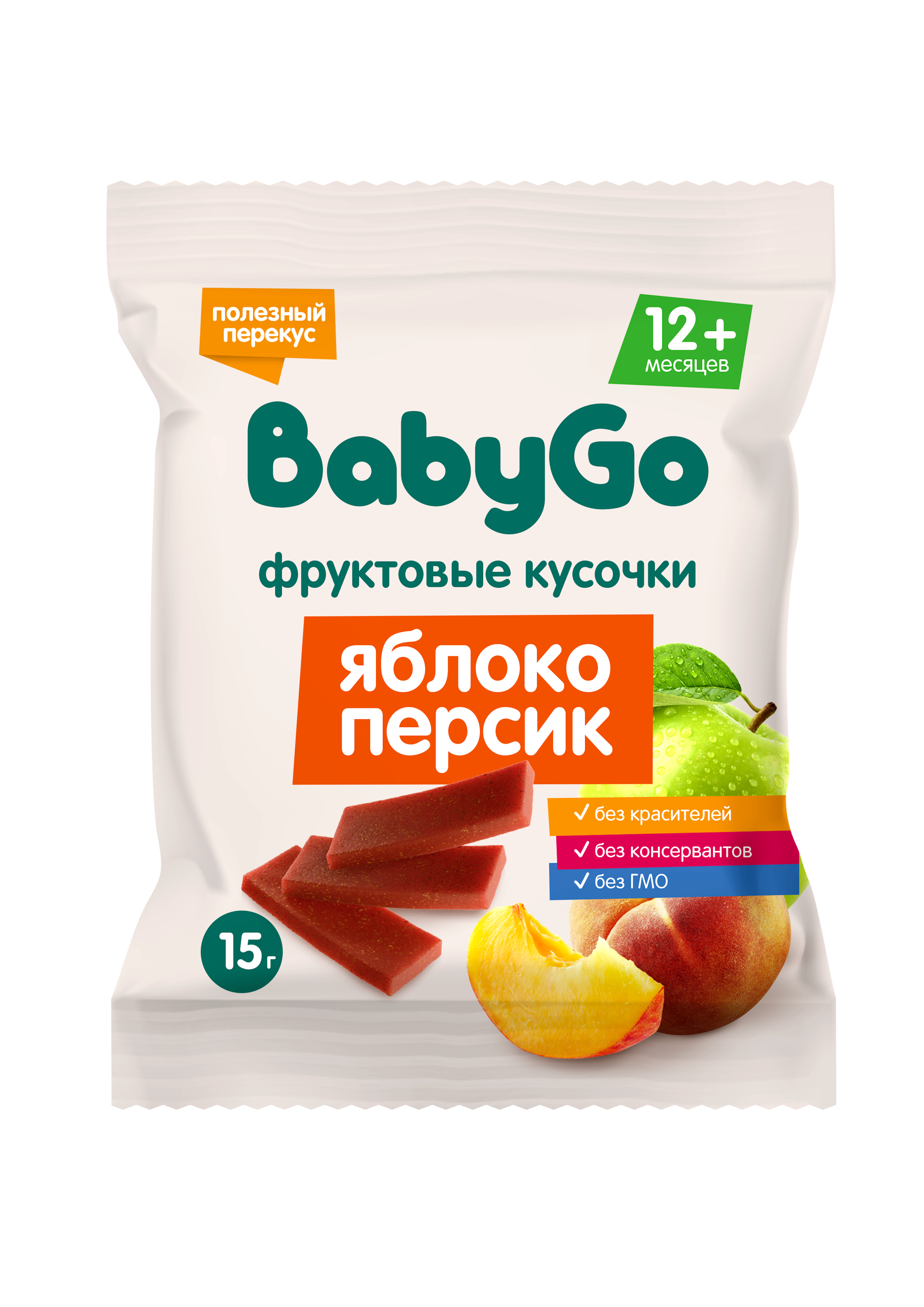 Кусочки фруктовые BabyGo из персиков и яблок 15г - фото 1