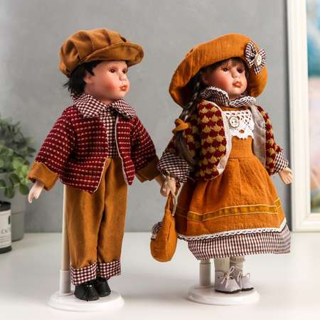 Кукла коллекционная Зимнее волшебство парочка набор 2 шт «Поля и Кирилл в одежде цвета охра» 30 см