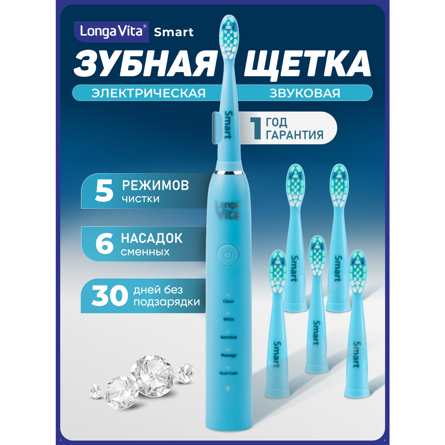 Электрическая зубная щётка LONGA VITA SMART Голубая - фото 1