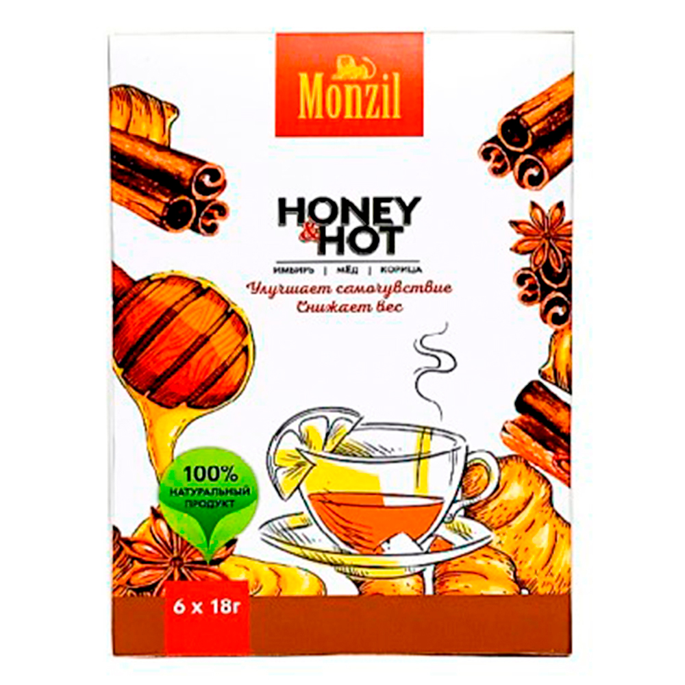 Имбирный напиток Monzil Honey Hot Имбирь Мёд Корица 6 пакетиков по 18 г - фото 2