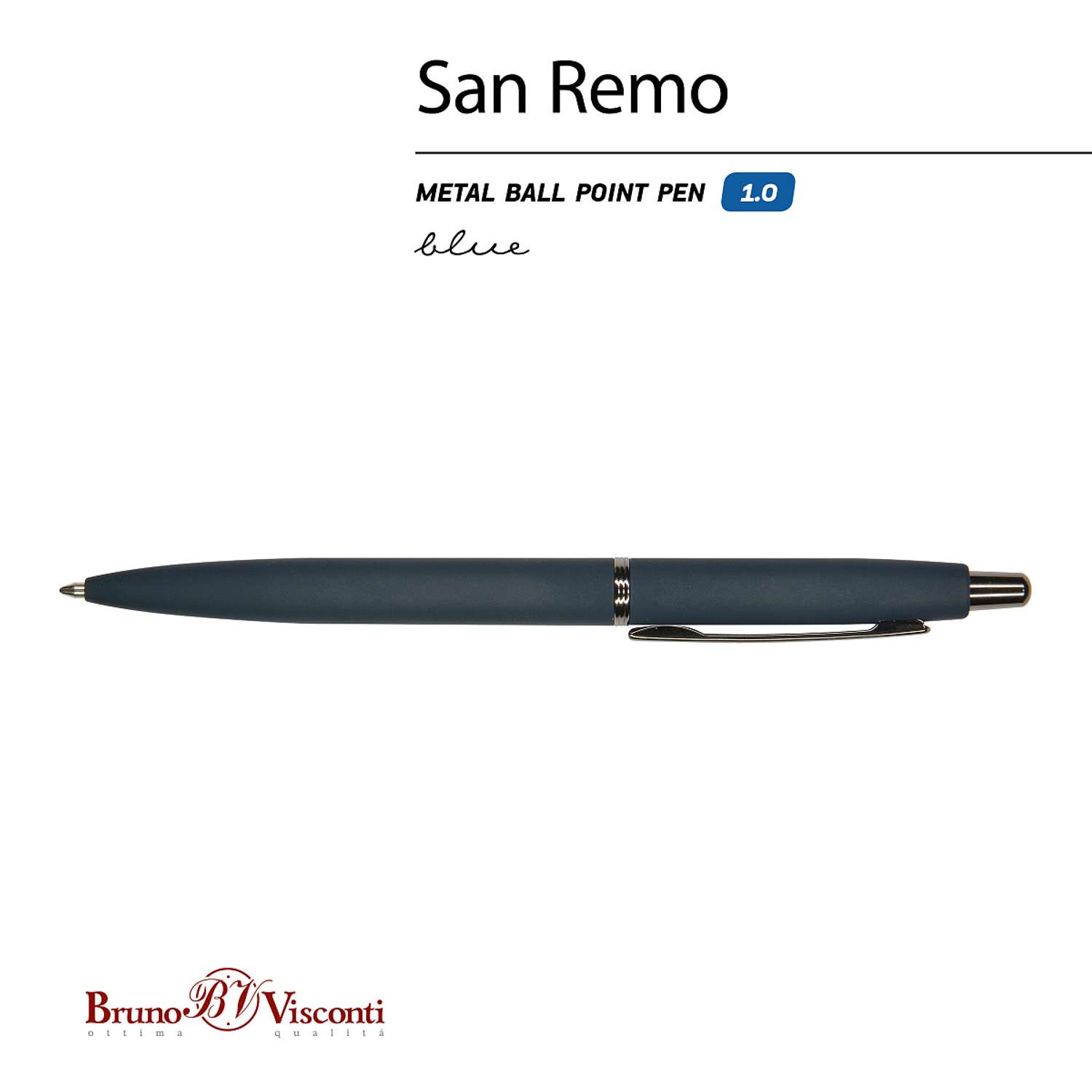 Ручка шариковая Bruno Visconti Автоматическая SAN REMO цвет корпуса темно-синий 1 мм синий в металическом черном футляре - фото 3