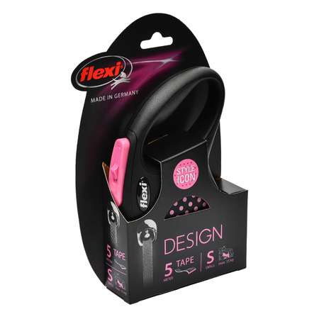 Рулетка Flexi Design S лента 5м до 15кг Черная-Розовый горох