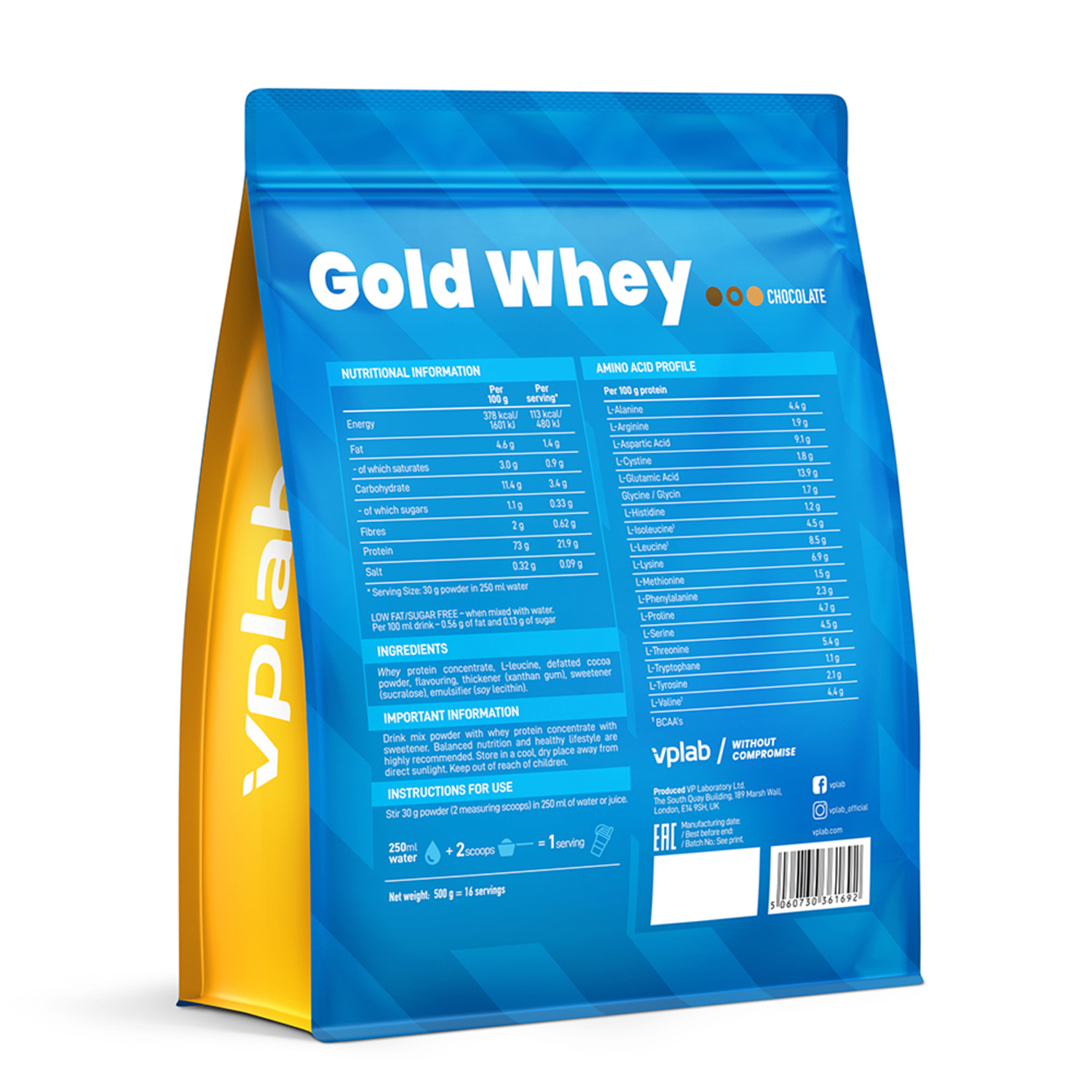 Биологически активная добавка VPLAB Gold Whey шоколад 500г - фото 3