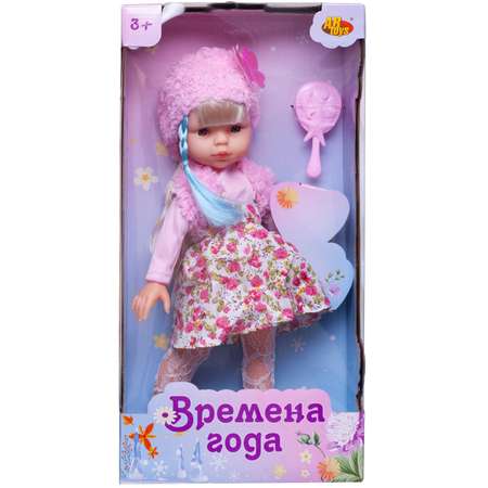 Кукла ABTOYS Времена года 32 см в розовой кофте сарафане с цветочным рисунком и в шапке