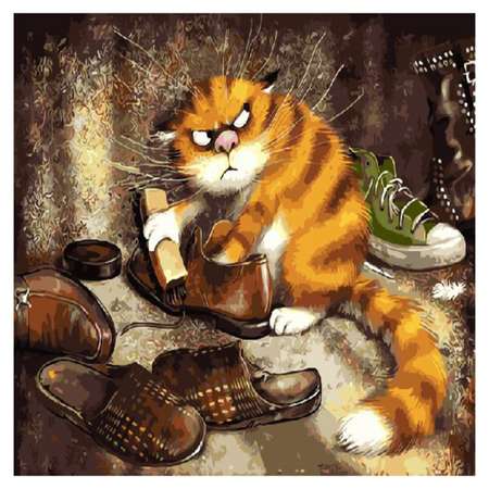 Картина по номерам Paintboy original 40х50см Кот чистит ботинки GX3221