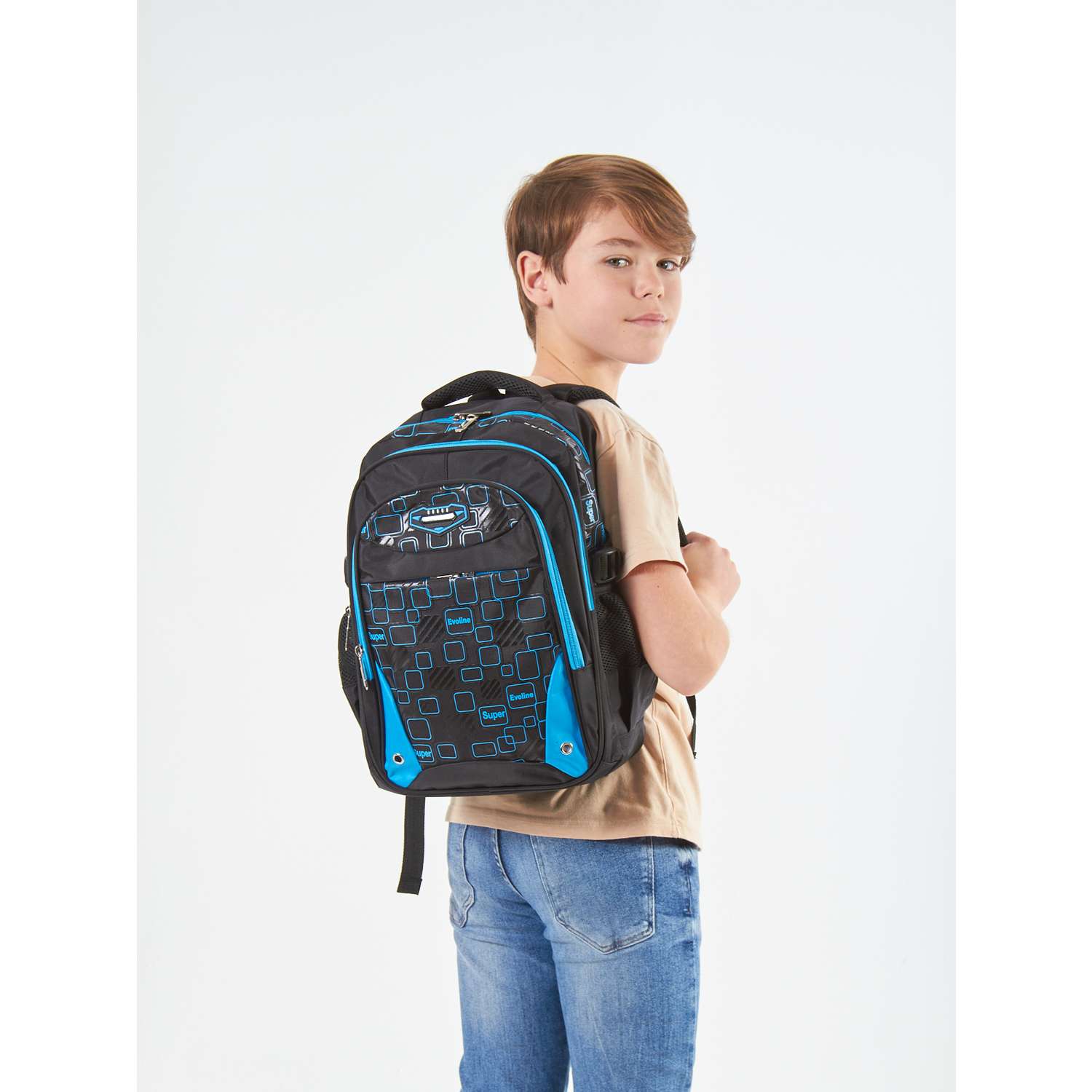 Рюкзак школьный Evoline черный голубой EVO-157-6 - фото 14