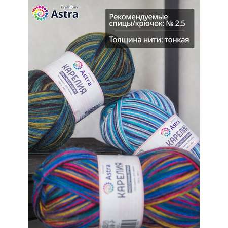 Пряжа для вязания Astra Premium карелия носочная шерсть нейлон 100 гр 400 м цвет 1002 2 мотка