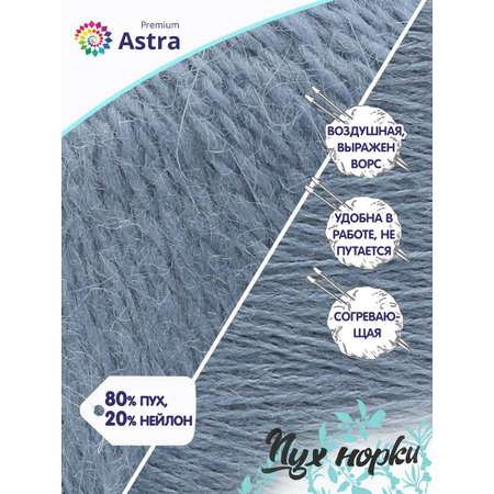 Пряжа Astra Premium Пух норки Mink yarn воздушная с ворсом 50 г 290 м 064 серо-голубой 1 моток