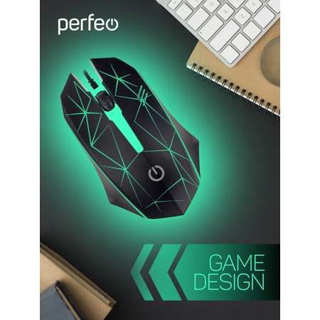 Мышь проводная Perfeo STAR 3 кнопки USB чёрн GAME DESIGN 7 цветов подсветка 1000 DPI