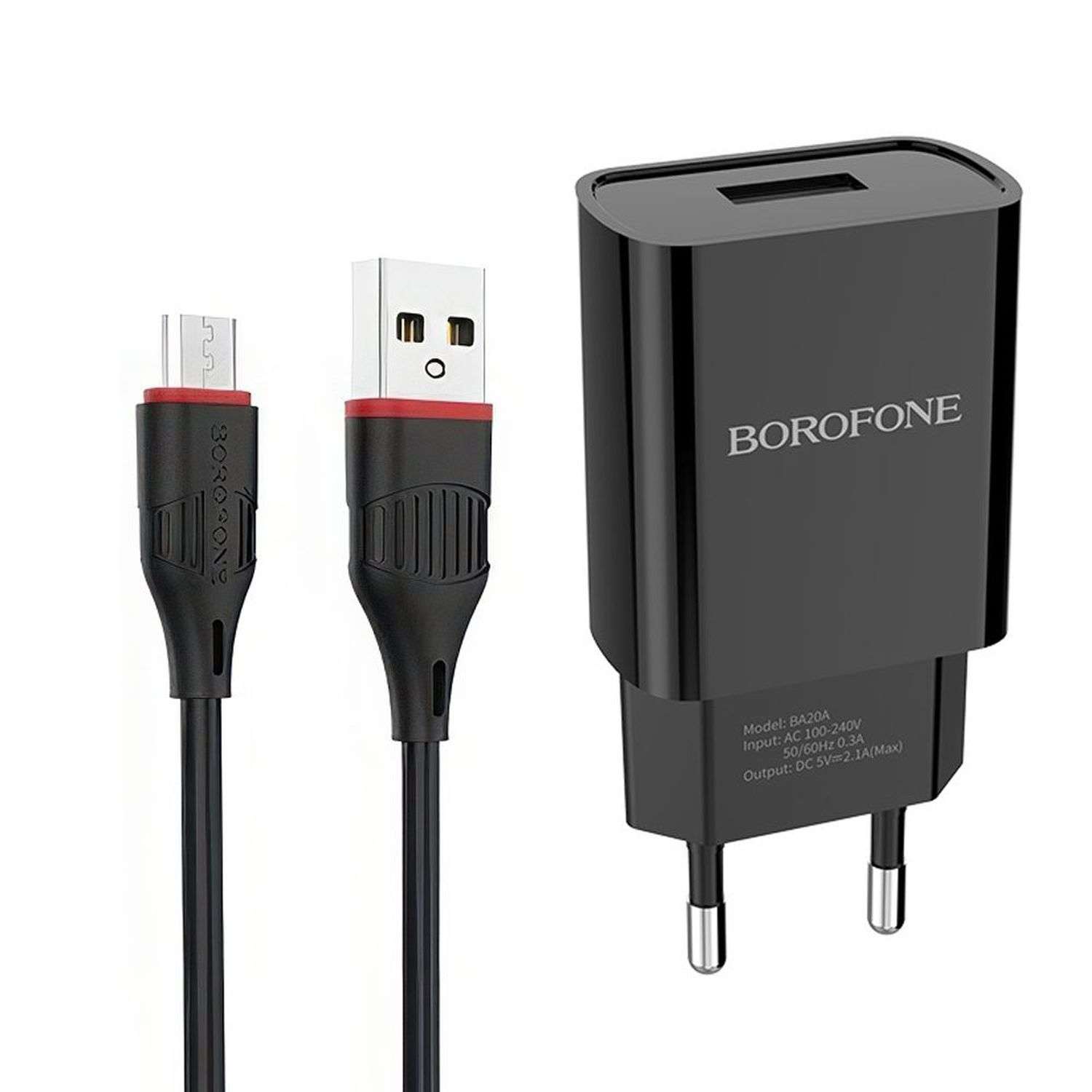 Сетевое зарядное устройство Borofone кабель MicroUSB 1м Черный - фото 1