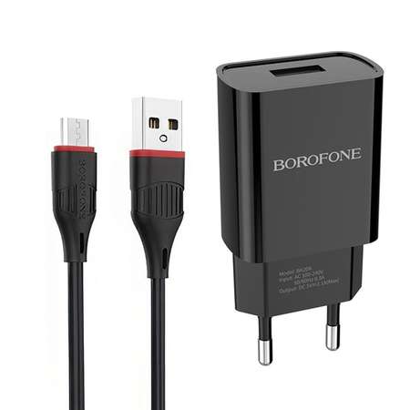 Сетевое зарядное устройство Borofone кабель MicroUSB 1м Черный