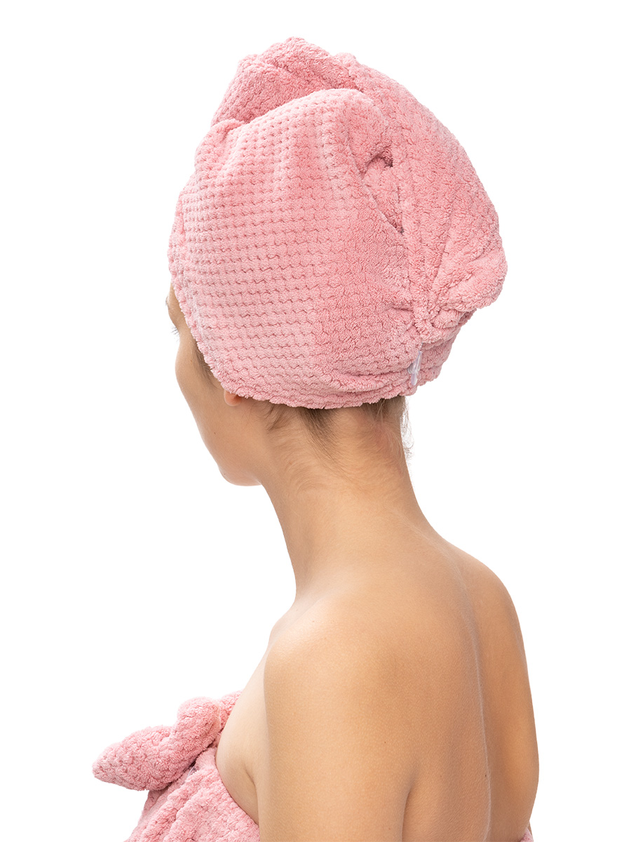 Тюрбан для сушки волос DeNASTIA микрофибра 25x65 см соты розовый Q000055 - фото 2