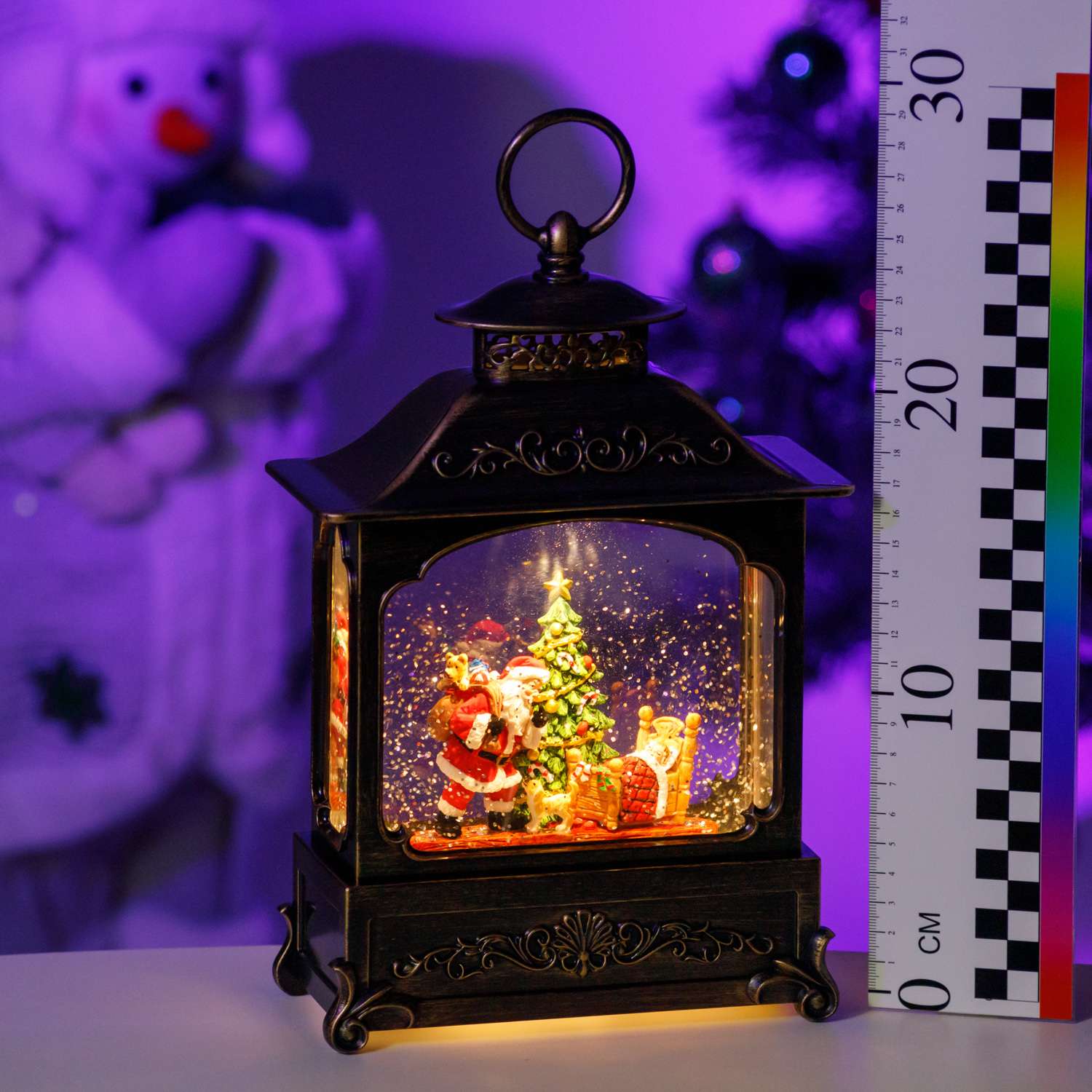 Декоративный фонарь BABY STYLE Новогодний Дед Мороз у постели мальчика масляный USB 27х17 см - фото 2
