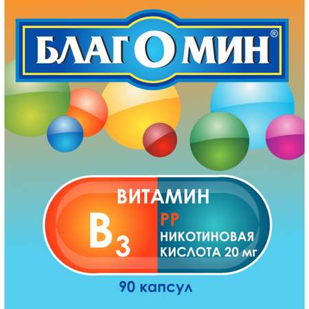 Биологически активная добавка Благомин Витамин РР никотиновая кислота 0.25г 90капсул