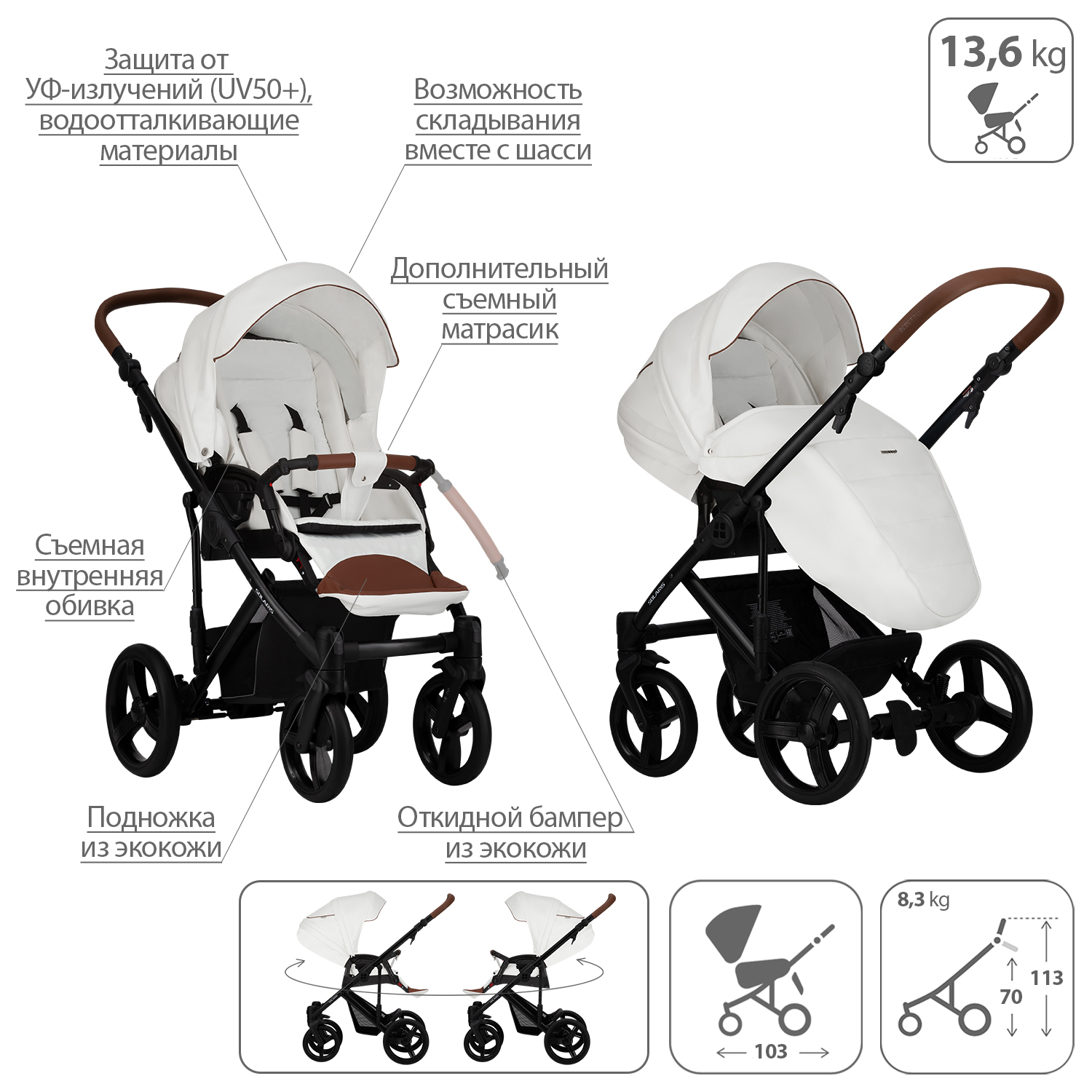 Коляска 2в1 Bebe1tto Solaris Pro шасси Черное 01 - фото 8