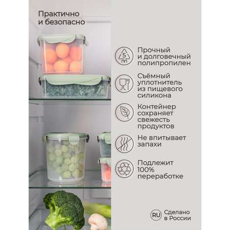 Контейнер Phibo для продуктов герметичный с клапаном Eco Style круглый 1.15л зеленый флэк