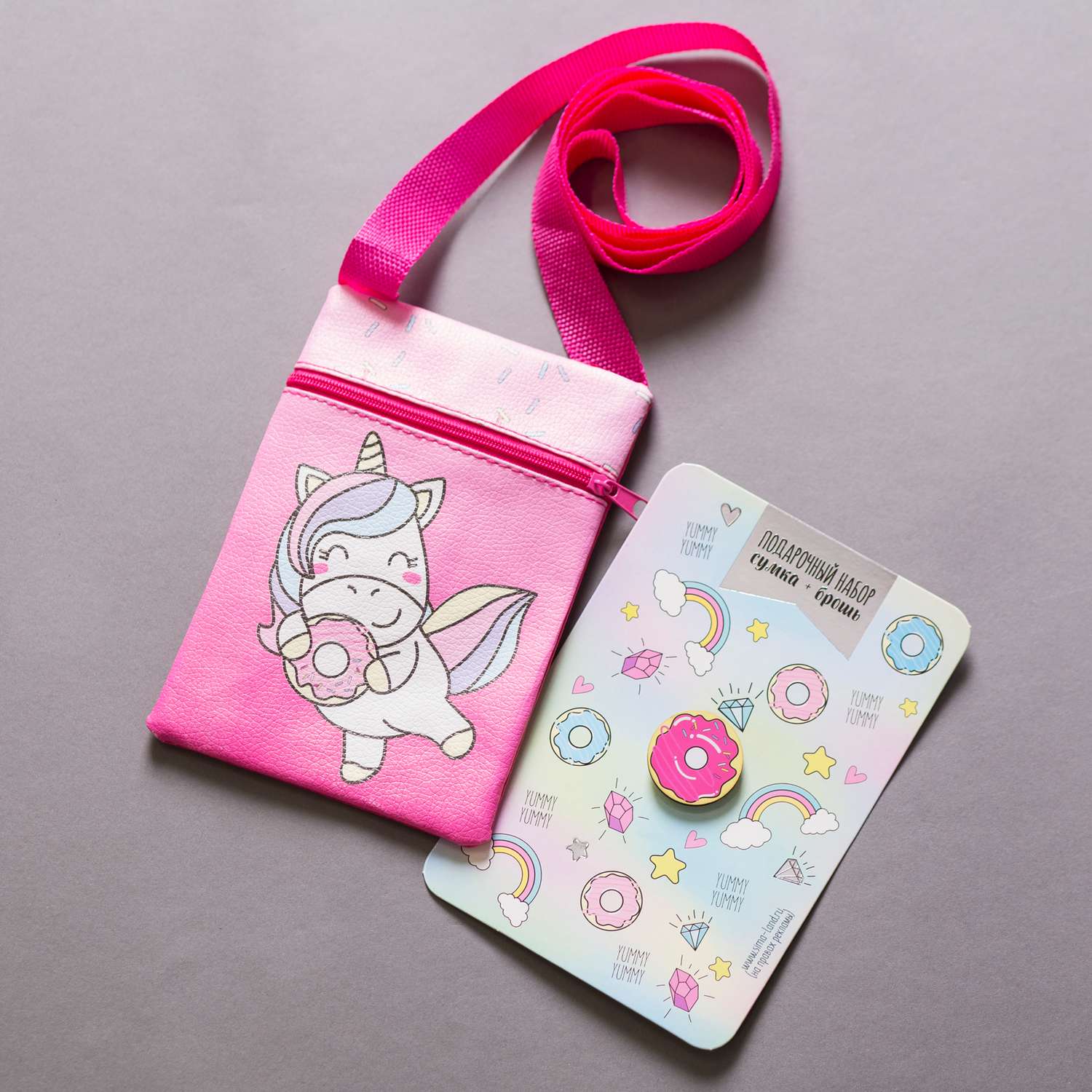 Подарочный набор NAZAMOK сумка и брошь цвет розовый «Единорог» - фото 3