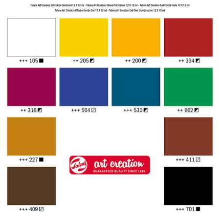 Набор масляных красок Talens Art Creation Art Creation 12 цветов в тубах по 12 мл и аксессуары в картонной упаковке