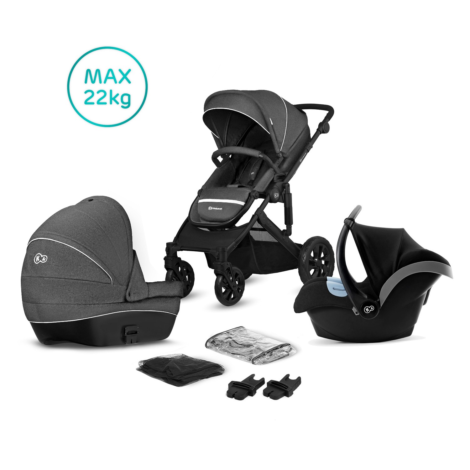 Коляска 3в1 Kinderkraft Prime Lite black - фото 14