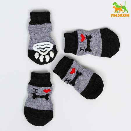 Носки для животных Пижон нескользящие «Люблю косточки» размер S 4 шт