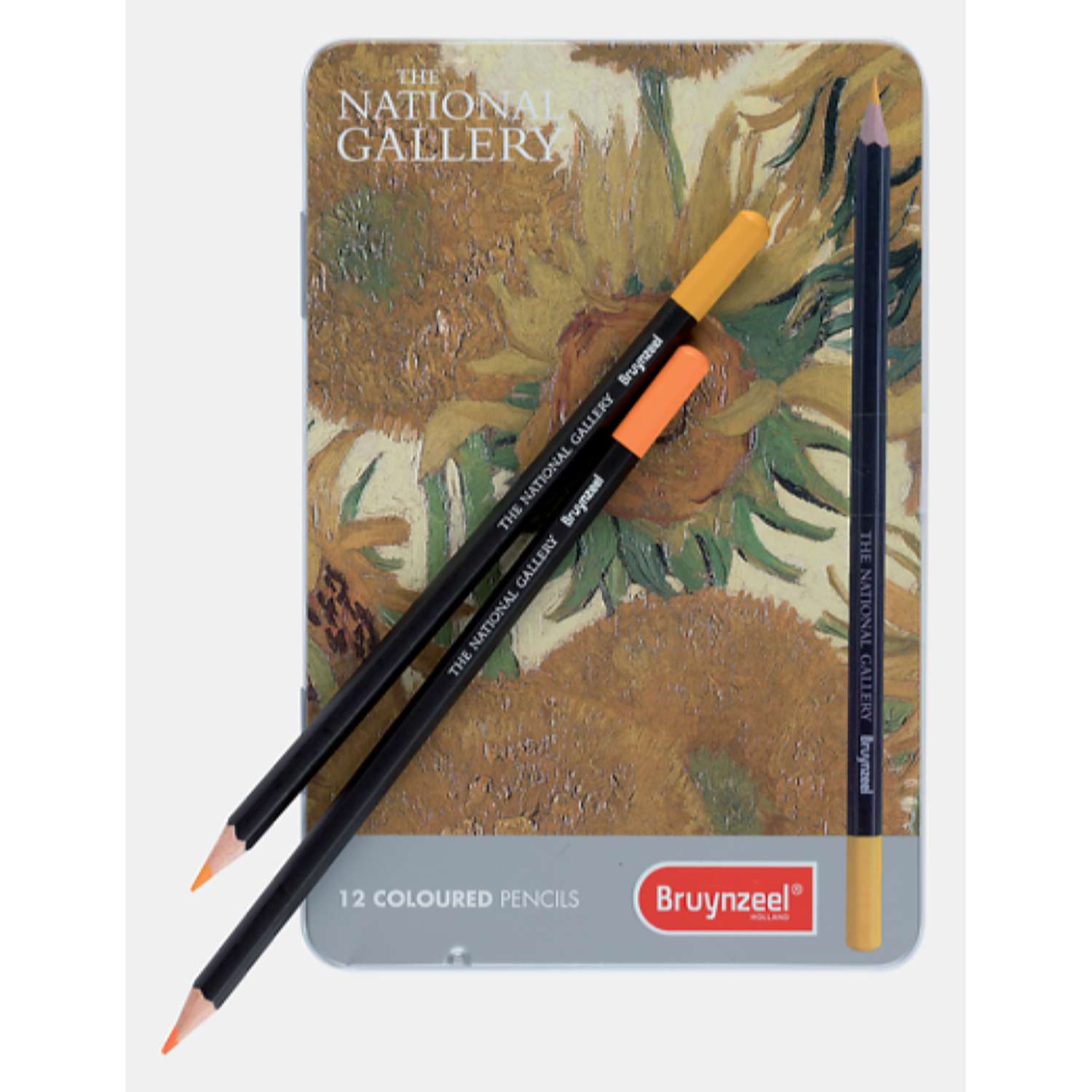 Набор цветных карандашей BRUYNZEEL The National Gallery Подсолнухи Ван Гог 12 цветов в металлическом коробе-пенале - фото 2