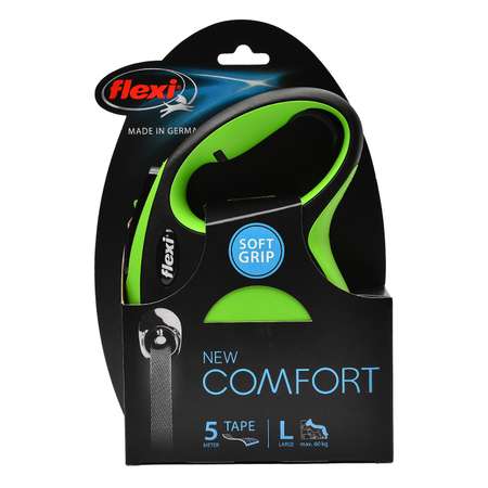 Рулетка Flexi New Comfort L лента 5м до 60кг Черный-Зеленый