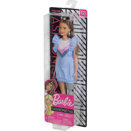 Кукла Barbie Игра с модой 121 Брюнетка с протезом в голубом платье FXL54