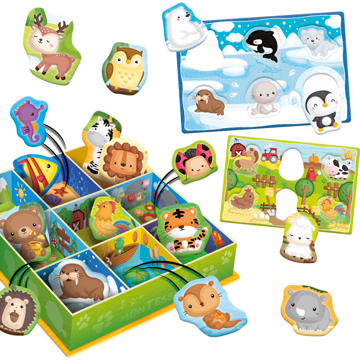 Игра развивающая Lisciani Montessori baby Happy animals R92772 купить по  цене 1399 ₽ в интернет-магазине Детский мир