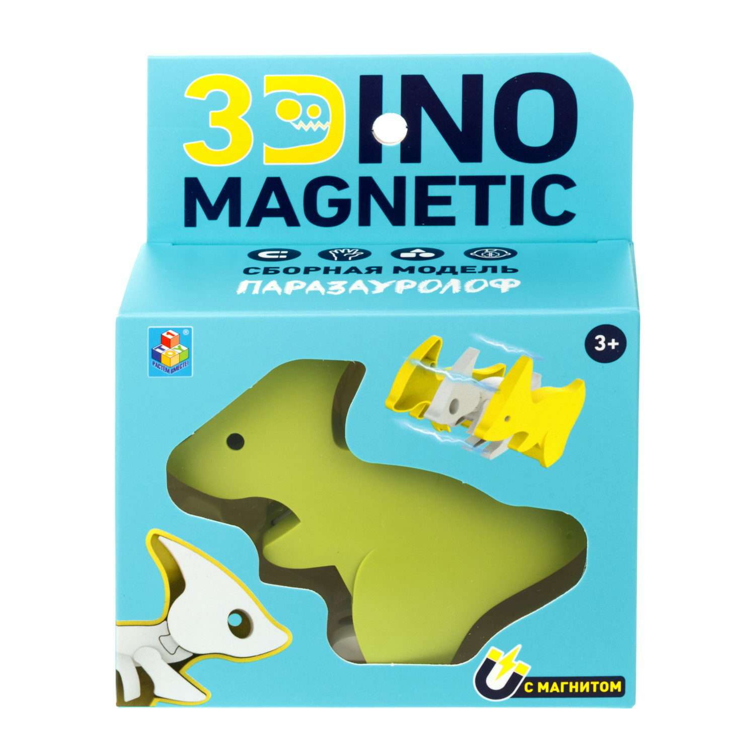 Сборная модель 1TOY 3Dino Magnetic динозавр Паразауролоф зеленый - фото 2