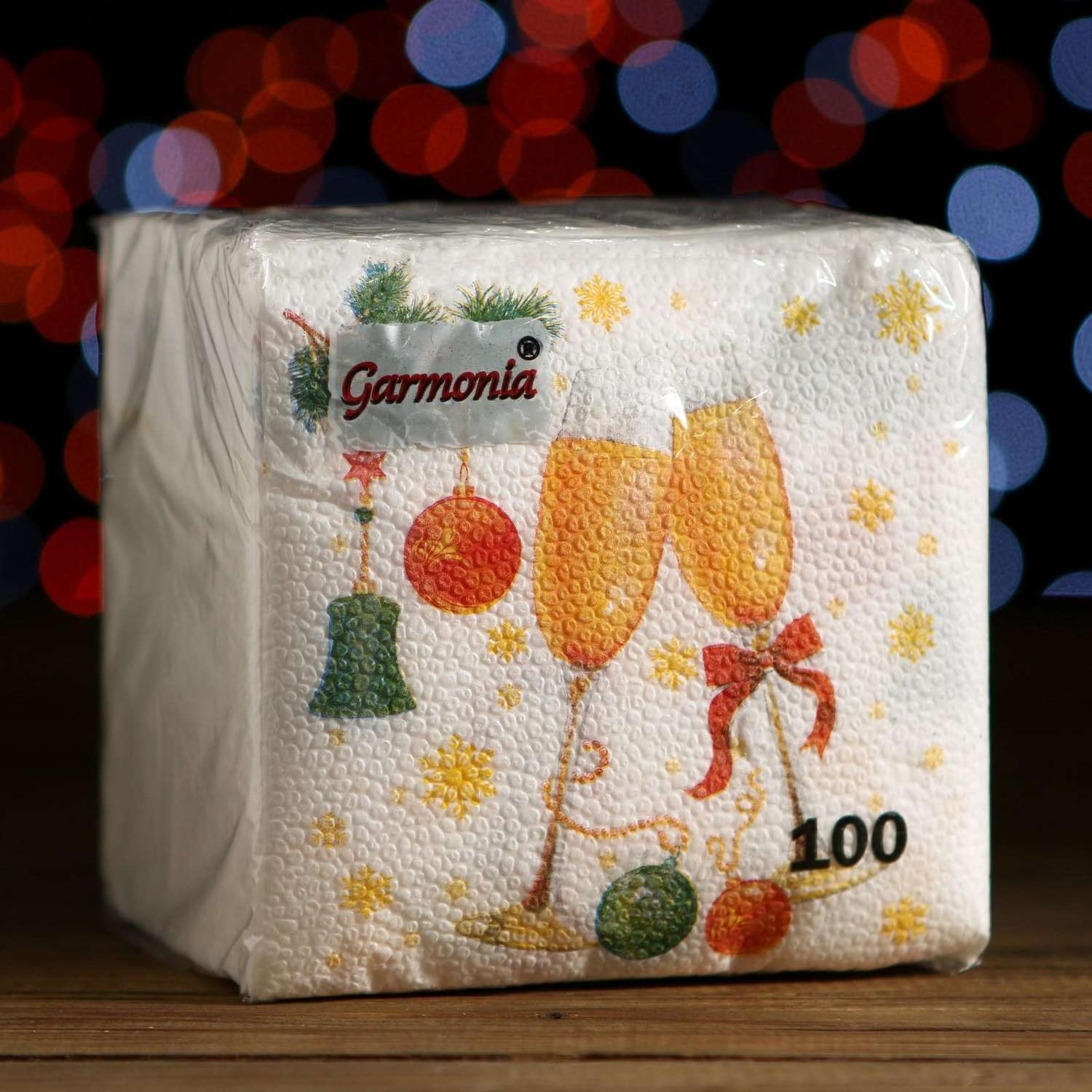 Новогодние салфетки Sima-Land бумажные Гармония цвета многоцветие «Шампанское» 24×24 см 100 листов - фото 1