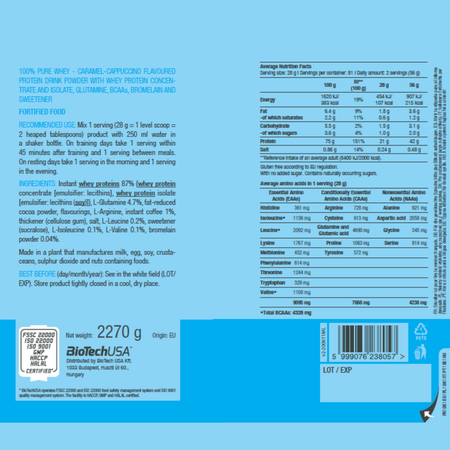Протеин BiotechUSA 100% Pure Whey 2270 г. Карамель-капучино