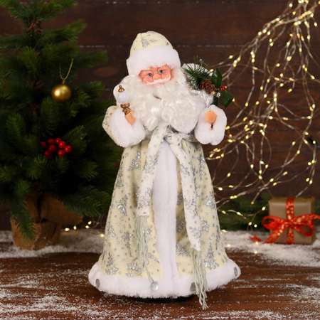 Дед мороз Зимнее волшебство «В белой шубке с подарками» двигается с подсветкой 43 см