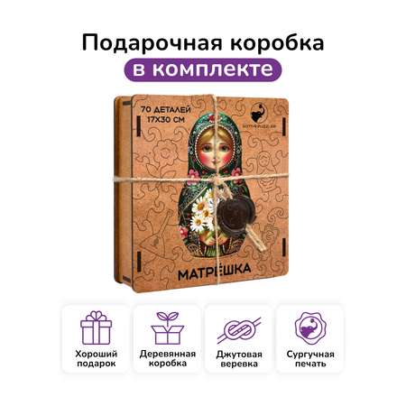 Пазл фигурный деревянный Active Puzzles Матрёшка изумрудная