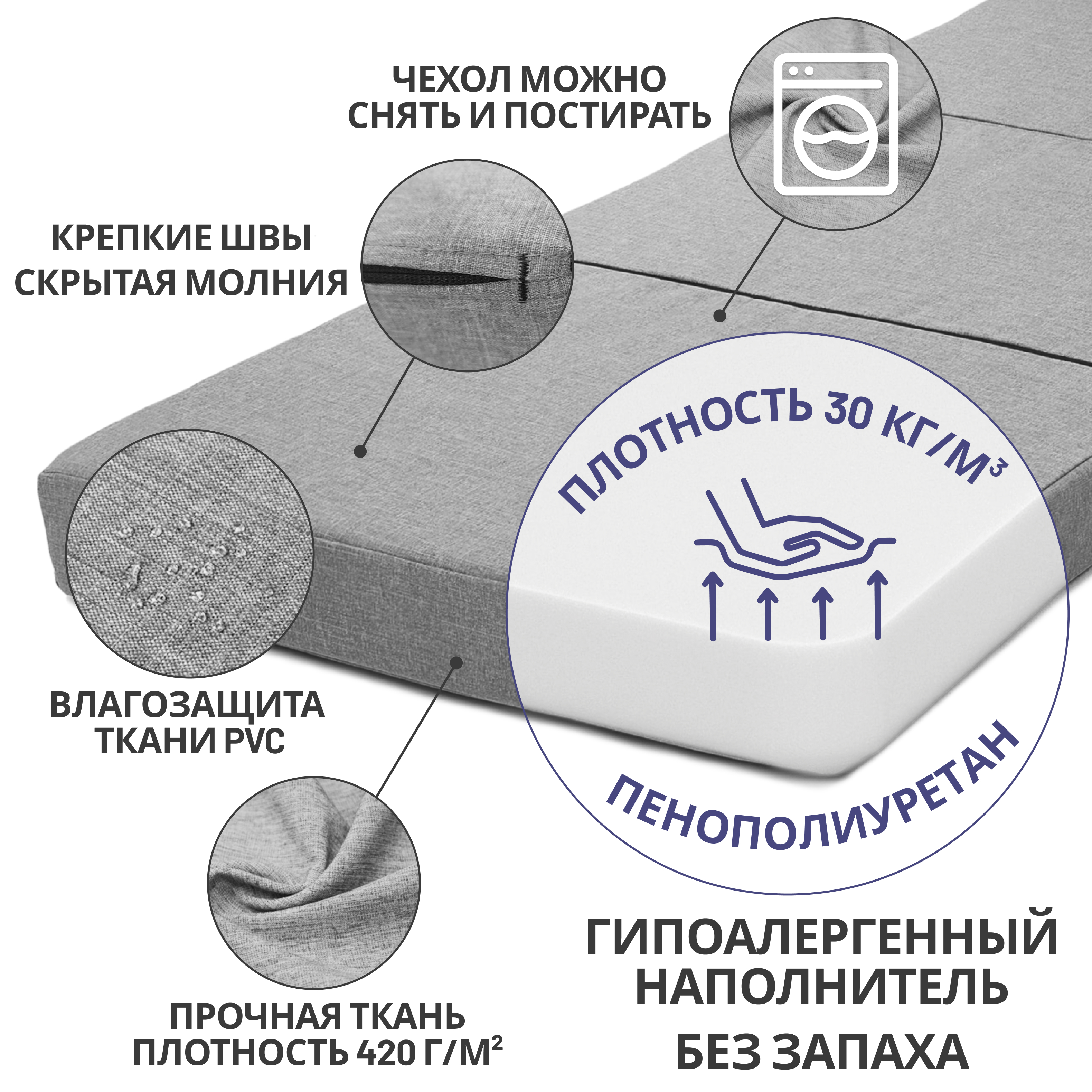 Раскладной пуф-матрас CUBes бескаркасный S 4 секции синий - фото 6