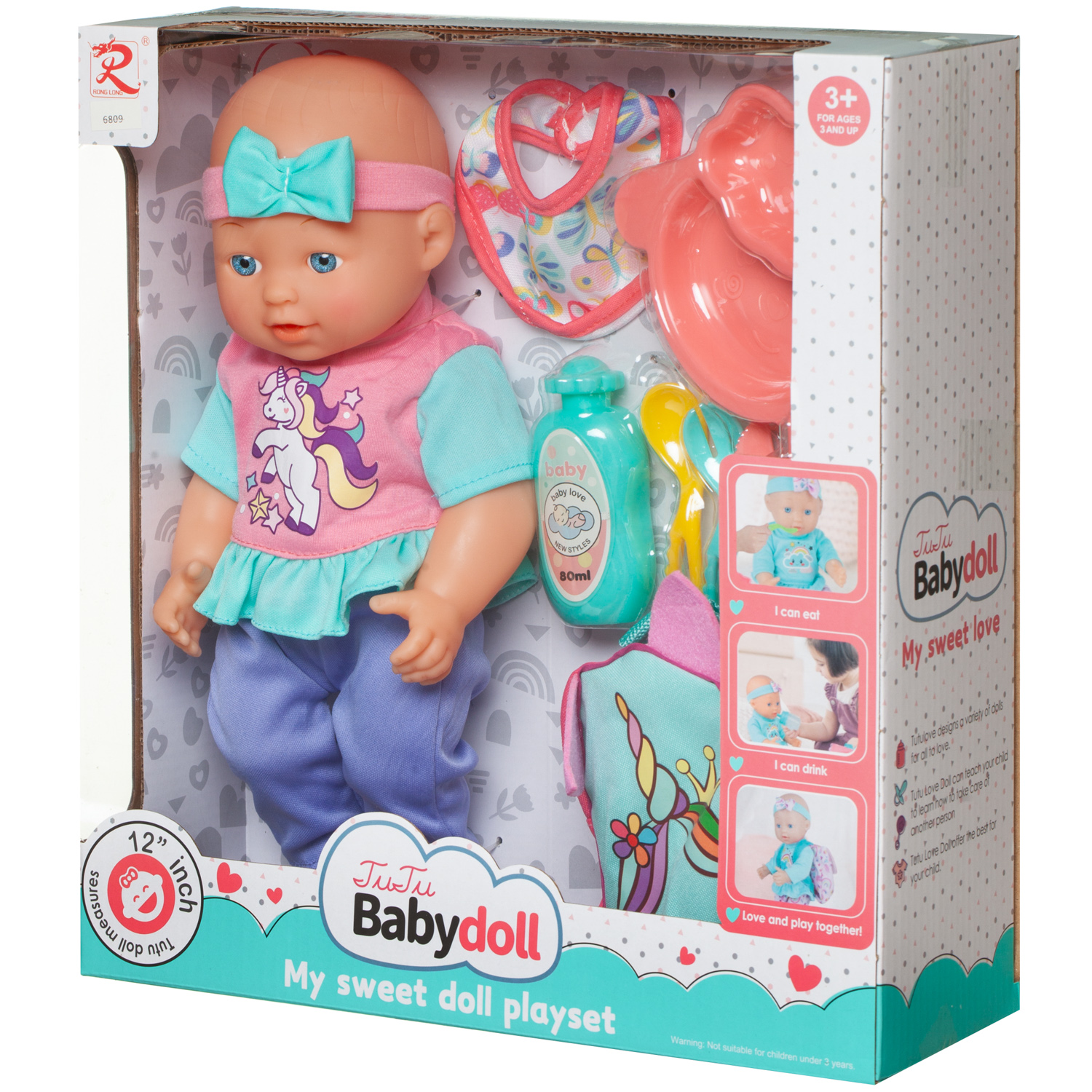 Игровой набор Junfa Пупс My Sweet Love playset 35 см c сумочкой Единорог и игровыми предметами WJ-36783 - фото 3