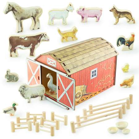 Игровой набор Ulanik деревянных фигур Животные 13 шт в кейсе Ферма