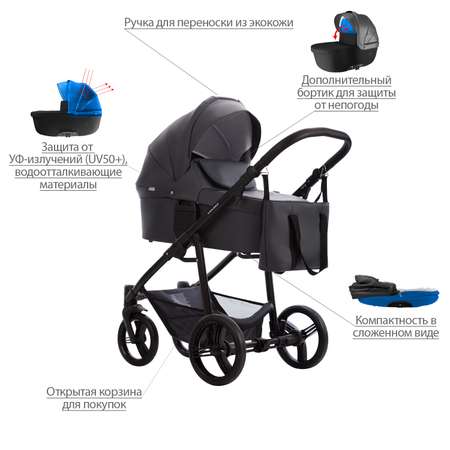 Коляска 2в1 Bebetto Explorer Air Pro экокожа шасси Черное 03