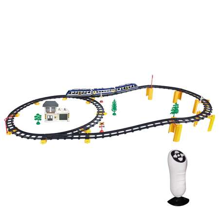 Железная дорога Комета ABTOYS голубой поезд с пультом управления на батарейках