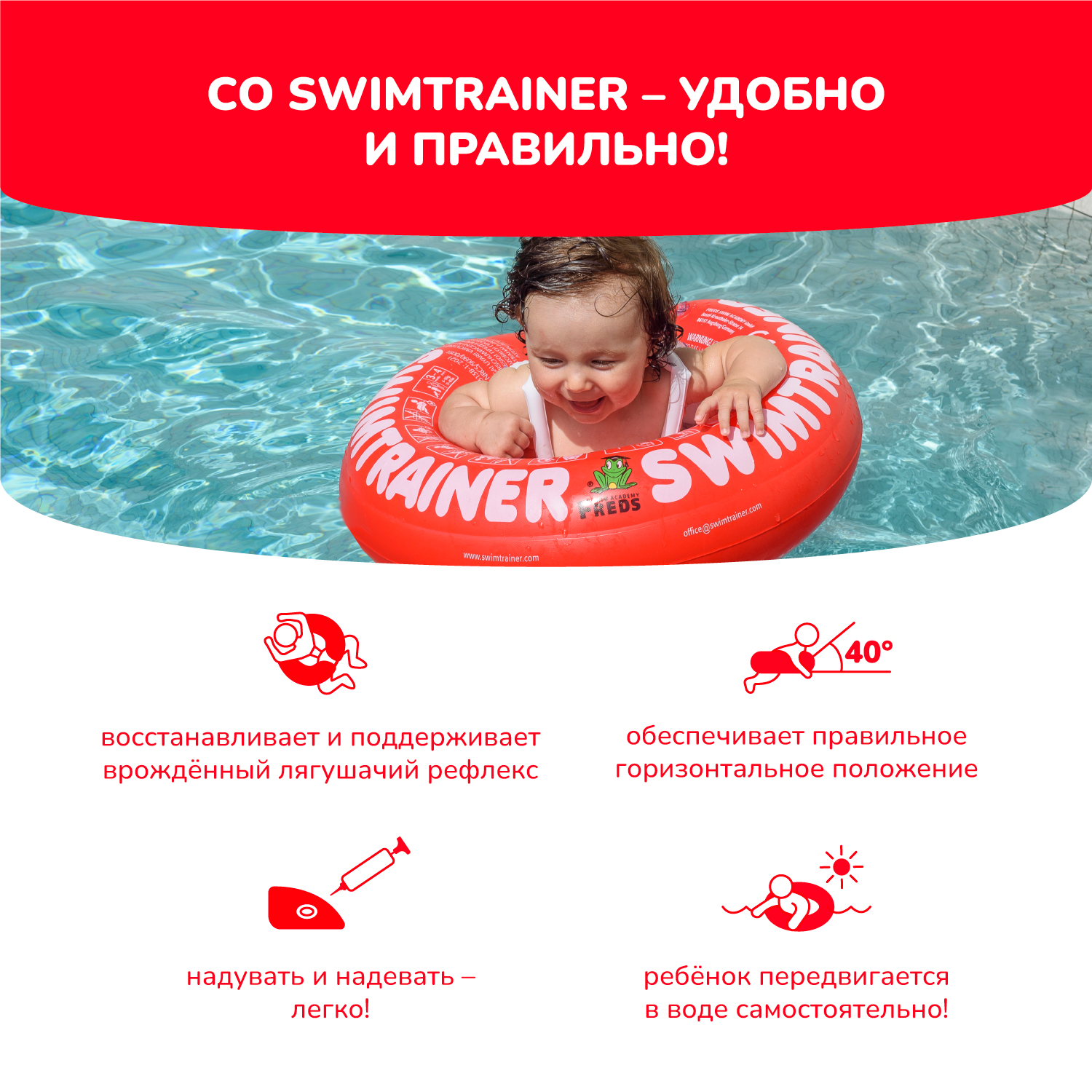 Круг надувной Freds Swim Academy Swimtrainer «Сlassic» для обучения плаванию (3 мес-4 года) Красный - фото 4