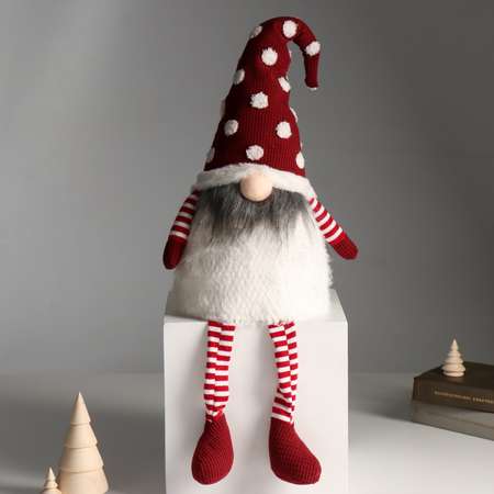 Кукла интерьерная Зимнее волшебство «Гном в красном колпаке в горошек» длинные ножки 22х16х65 см