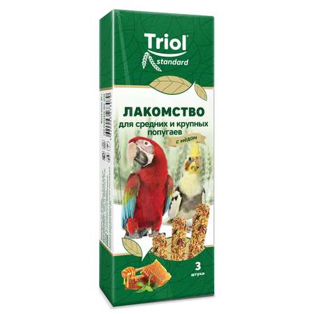 Лакомство для попугаев Triol 80г Standard средних и крупных с мёдом 3шт
