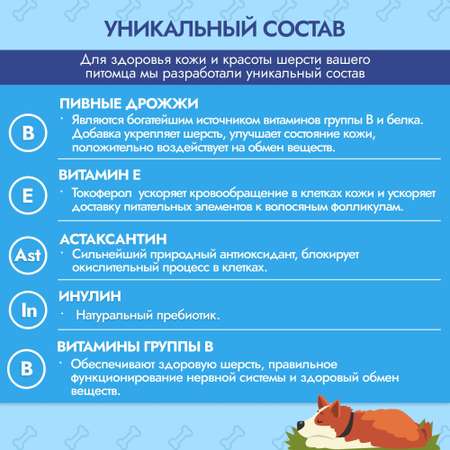 Витамины для шерсти собак PETS ENERGY 90 таблеток Пивные дрожжи/биотин Для мелких и крупных пород