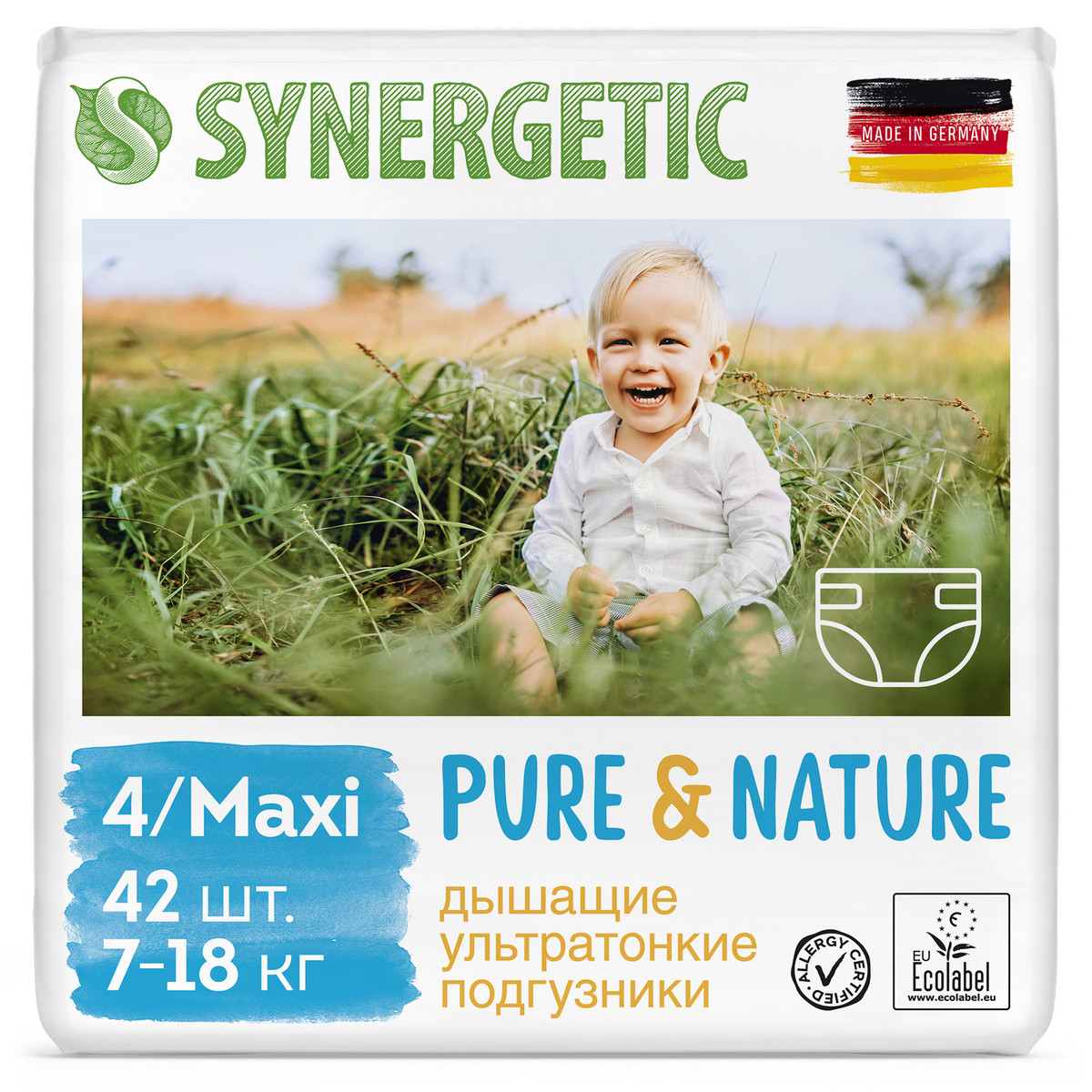Подгузники SYNERGETIC Pure Nature от 7 до 18 кг размер 4 Maxi ультратонкие 42 шт - фото 1