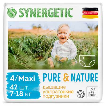 Подгузники SYNERGETIC Pure Nature от 7 до 18 кг размер 4 Maxi ультратонкие 42 шт