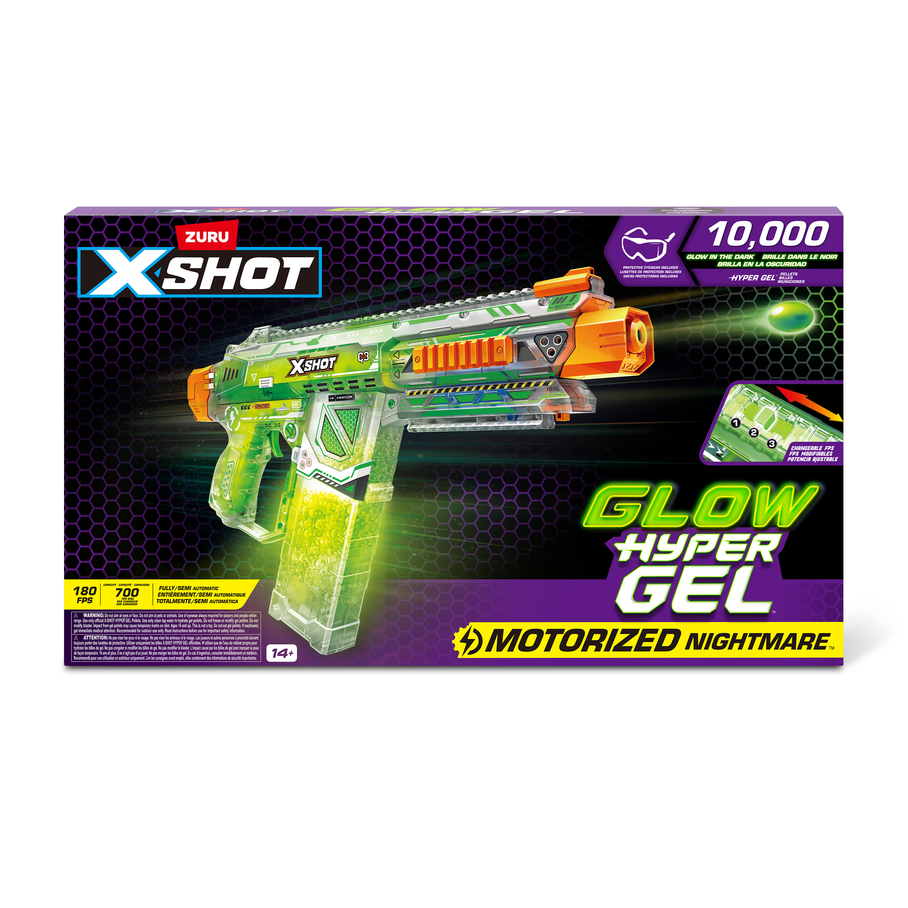 Игровой набор для стрельбы Zuru XSHOT  Hypergel glow in the dark Бластер Найтмер + 10000 светящихся гелевых шарика - фото 1