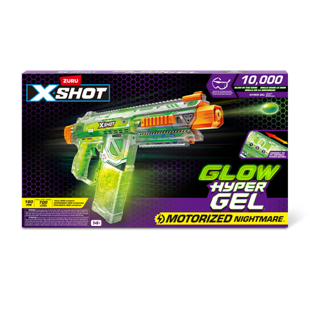 Игровой набор для стрельбы Zuru XSHOT  Hypergel glow in the dark Бластер Найтмер + 10000 светящихся гелевых шарика